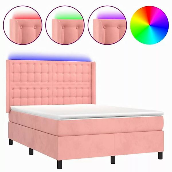 vidaXL Boxspringbett Boxspringbett mit Matratze LED Rosa 140x190 cm Samt Be günstig online kaufen