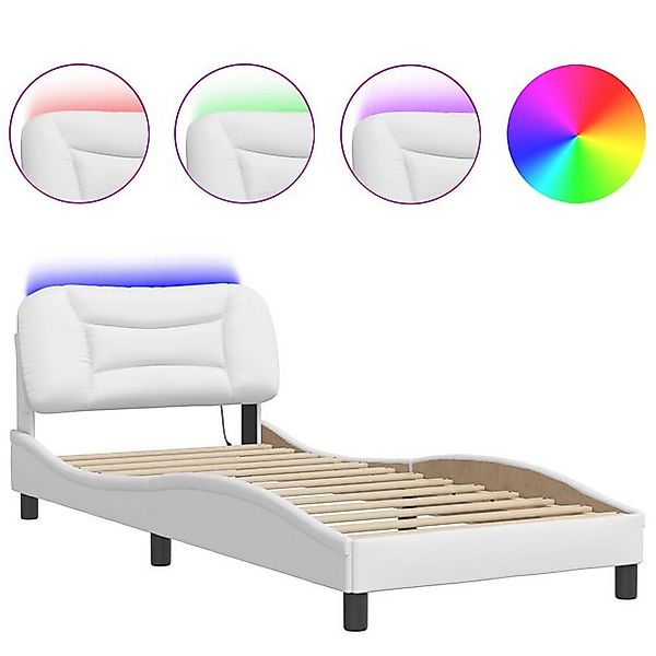 vidaXL Bett Bettgestell mit LED Weiß 90x200 cm Kunstleder günstig online kaufen