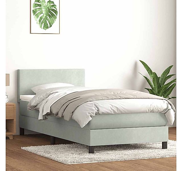 vidaXL Boxspringbett, Boxspringbett mit Matratze Hellgrau 90x210 cm Samt günstig online kaufen
