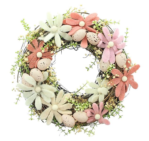 Dekoleidenschaft Osterkranz "Osterwiese" Ø 32 cm, Dekokranz mit Filzblüten günstig online kaufen