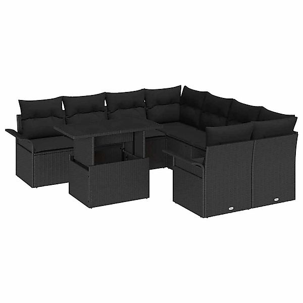 vidaXL Garten-Sofa-Set mit Kissen 9-Tlg Schwarz Poly Rattan 3348259 günstig online kaufen
