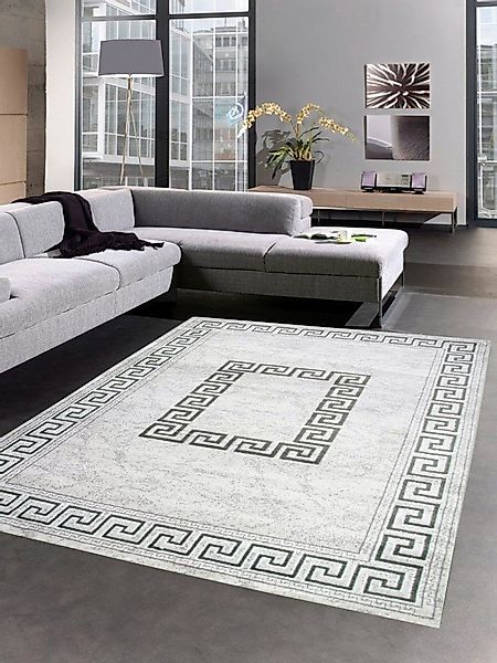 Carpetia Teppich Teppich Wohnzimmerteppich Mäander Muster mit Glitzer grau, günstig online kaufen