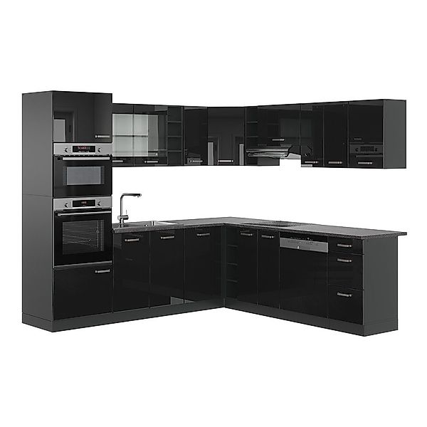 Vicco Winkelküche R-Line, Schwarz Hochglanz/Anthrazit, 237 günstig online kaufen