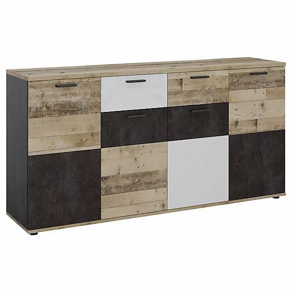 Kommode Sofia Old Wood Nachbildung Beton Optik weiß B/H/T: ca. 169x85x40 cm günstig online kaufen