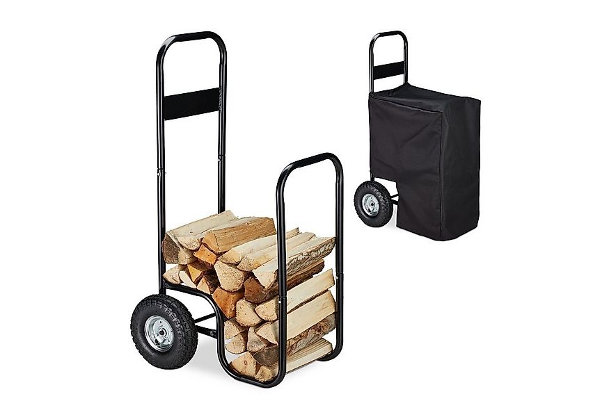 relaxdays Kaminholzkorb Kaminholzwagen mit Plane günstig online kaufen