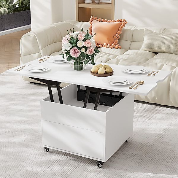 VOWNER Couchtisch Höhenverstellbar, 3-in-1-Multifunktions Wohnzimmer-Esstis günstig online kaufen