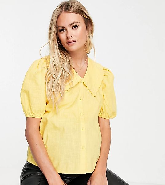 Pieces – Umstandsmode – Bluse in Gelb mit Präriekragen günstig online kaufen