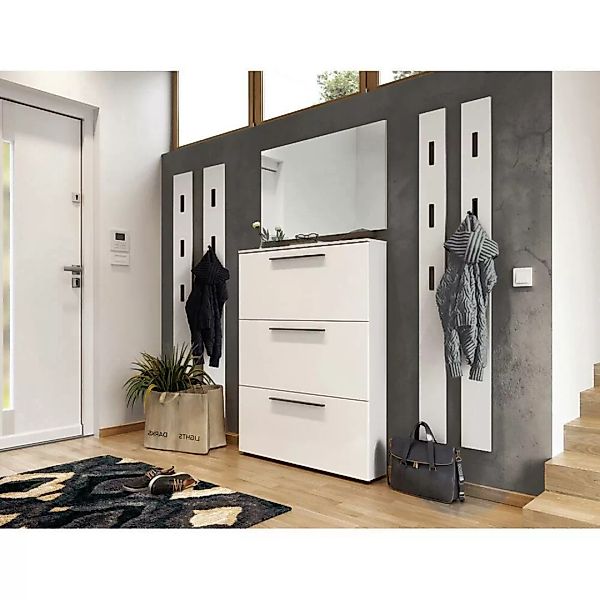 Lomadox Garderoben Set in weiß mit Schuhschrank, 4 Paneelen und Spiegel UTR günstig online kaufen
