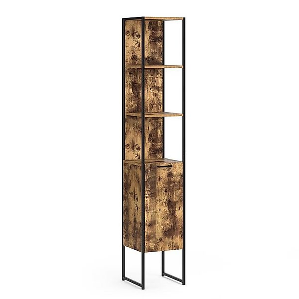 Vicco Badschrank Fyrk Eiche Rustikal/Schwarz 33 x 185 cm günstig online kaufen