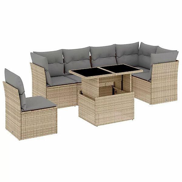 vidaXL 7-tlg Garten-Sofagarnitur mit Kissen Beige Poly Rattan Modell 336 günstig online kaufen