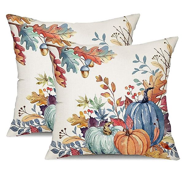 CLTYQ Kissenbezug Herbst-Kissenbezüge,grüne Aquarell-Kürbis-Abgefallene Blä günstig online kaufen