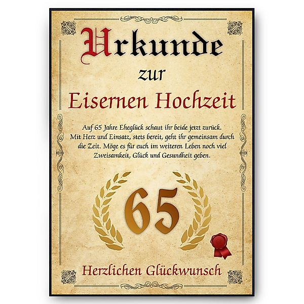 Tigerlino Poster Urkunde zum 65. Hochzeitstag günstig online kaufen