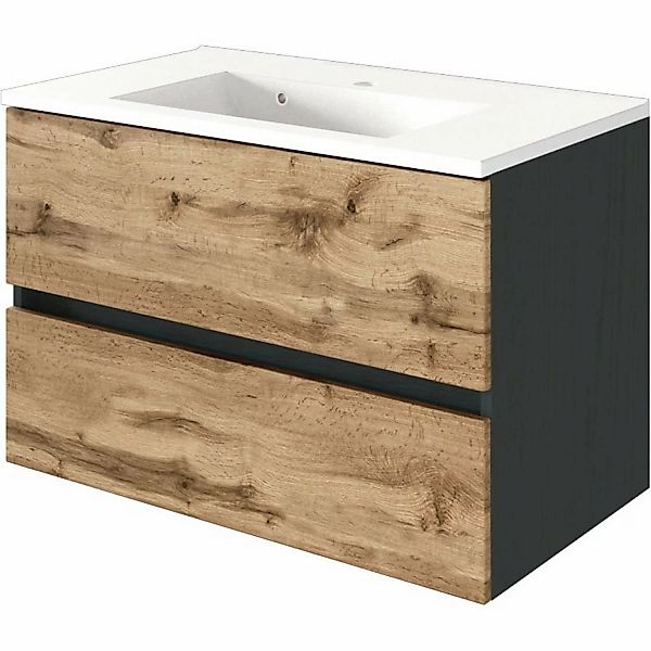 Held Möbel Einzelwaschtisch Bari 80 cm Eiche Natur Matt mit Softclose günstig online kaufen