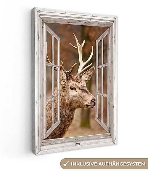 OneMillionCanvasses® Leinwandbild Hirsch - Tier - Wald - Herbst - Hirschkop günstig online kaufen