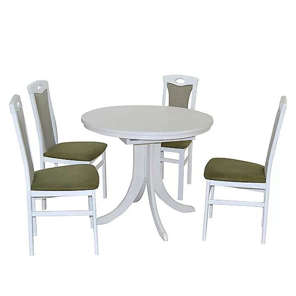 Esszimmer klassisch mit rundem Tisch Weiß und Grün (fünfteilig) günstig online kaufen