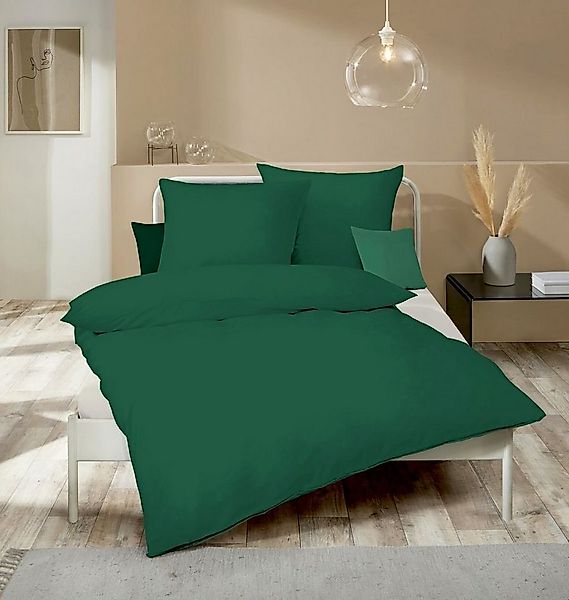 Kaeppel Bettwäsche Uni Einfarbig Dunkel Grün Modern versch. Größen, Biber, günstig online kaufen