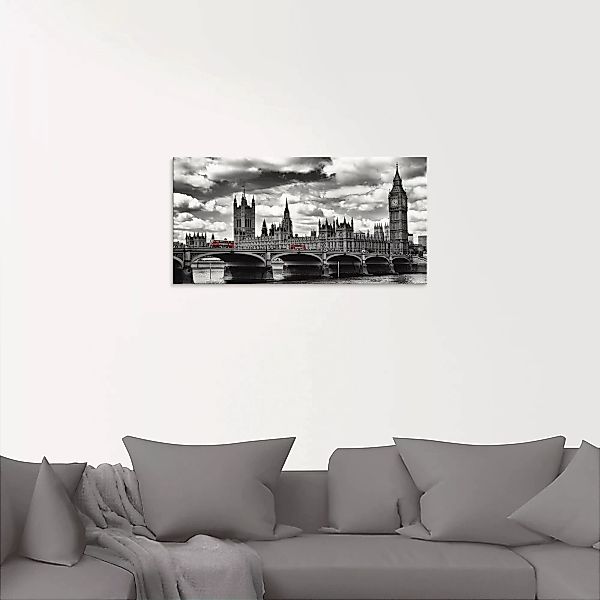 Artland Glasbild »London Westminster Bridge & Red Buses«, Großbritannien, ( günstig online kaufen