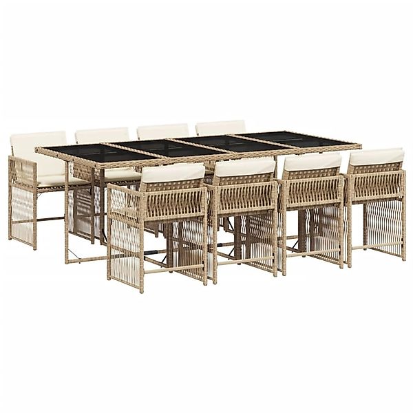 vidaXL 9-Tlg Garten-Essgruppe mit Kissen Beige Poly Rattan 3211642 günstig online kaufen