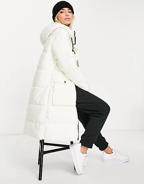 JDY – Wattierter Longline-Mantel in Weiß mit Kapuze günstig online kaufen