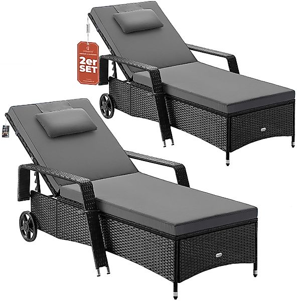 Polyrattan Sonnenliege 2er-Set Schwarz/Anthrazit 193x90x43cm günstig online kaufen