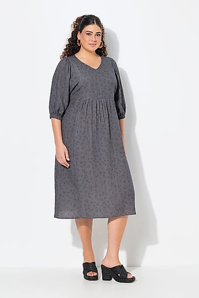 Ulla Popken Jerseykleid Musselin-Midikleid A-Linie V-Ausschnitt günstig online kaufen