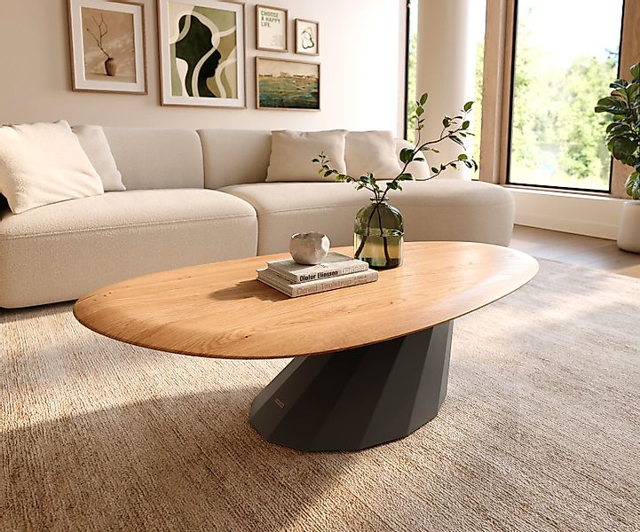 Couchtisch Edge Oval 140x75 cm Eiche Natur Runde Kante Parabi Metall Schwar günstig online kaufen