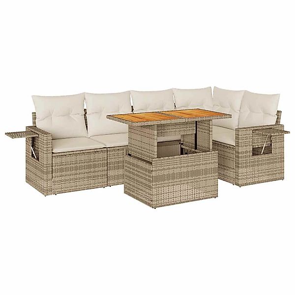vidaXL 6-Tlg Garten-Sofagarnitur mit Kissen Beige Poly Rattan 3327152 günstig online kaufen