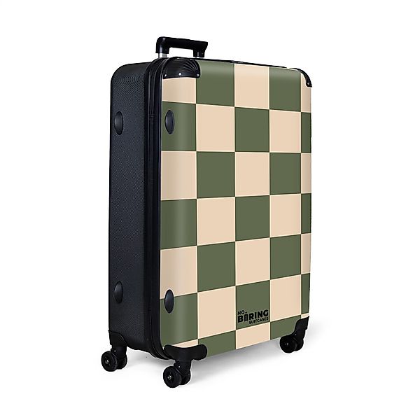 NoBoringSuitcases.com© Hartschalen-Trolley Grün mit beigem Schachbrettmuste günstig online kaufen