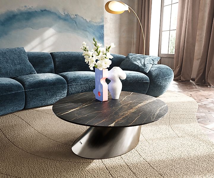 Couchtisch Edge Rund 90x90 cm Keramik Laminam® Noir Desir Braun Conis Edels günstig online kaufen