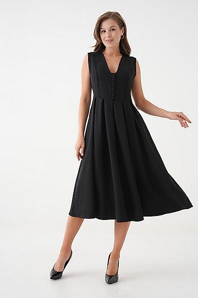 WOMAN VISION Minikleid Plissiertes, ausgestelltes Midikleid mit V-Ausschnit günstig online kaufen