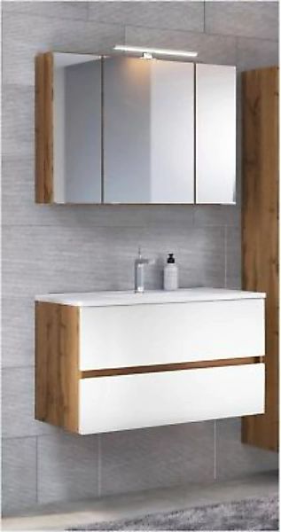 Lomadox Badezimmer Waschtisch Set in Wotaneiche Nb. mit matt weiß LOUROSA-0 günstig online kaufen