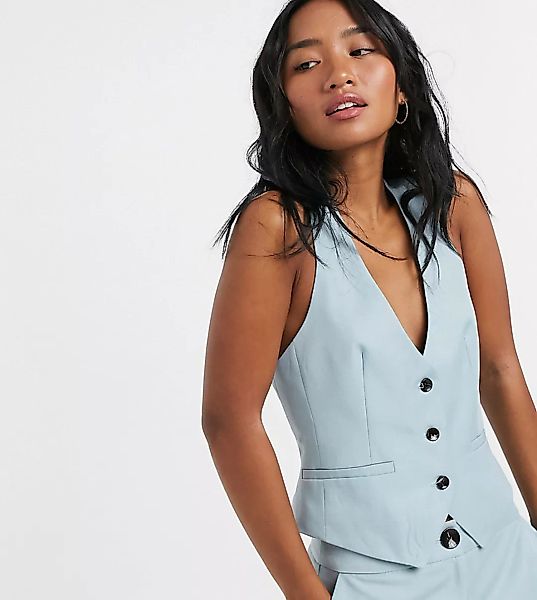 ASOS DESIGN Petite – 3-teiliger Anzug: Weste in kalkigem Blau günstig online kaufen