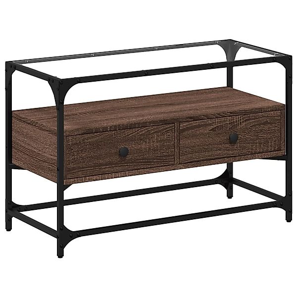 VidaXL TV-Schrank mit Glasplatte Braun Eiche 80x35x51 cm Holzwerkstoff günstig online kaufen