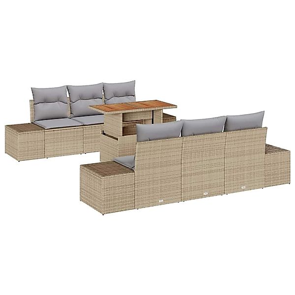 vidaXL Garten-Sofa-Set mit Speicher 7-Tlg Beige Poly Rattan 3358646 günstig online kaufen