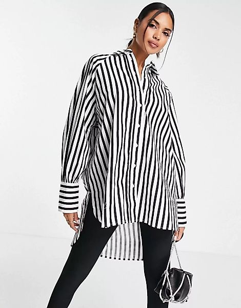 Selected Femme – Langärmliges Hemd aus Bio-Baumwolle in Schwarz gestreift-M günstig online kaufen