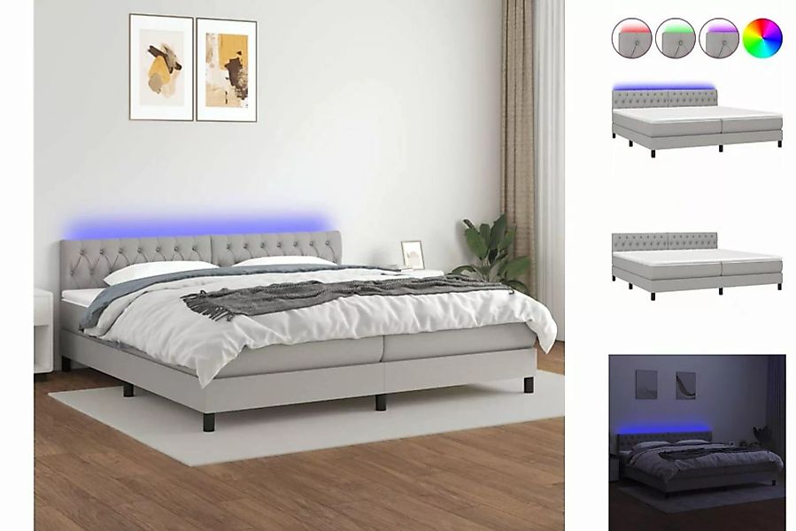 vidaXL Bettgestell Boxspringbett mit Matratze LED Hellgrau 200x200 cm Stoff günstig online kaufen