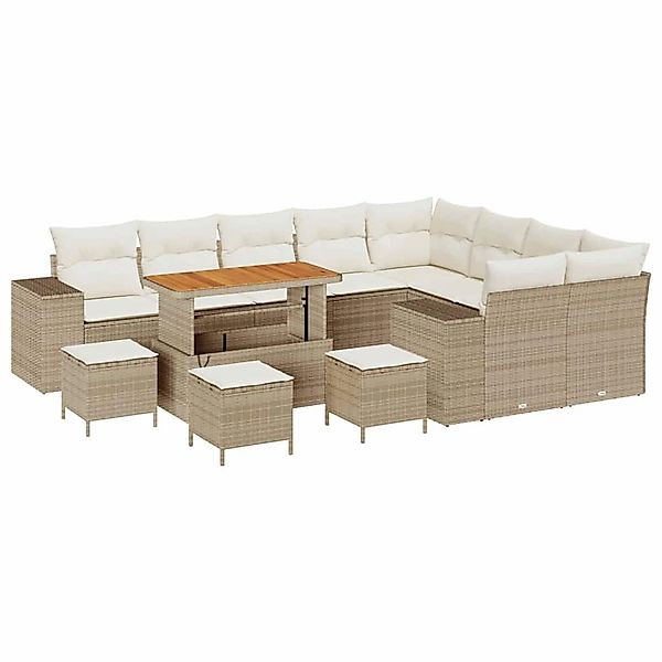 vidaXL Garten-Sofa-Set Höhenverstellbar 13-Tlg Beige Poly Rattan 3362051 günstig online kaufen