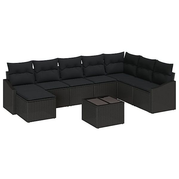 vidaXL Loungesofa 9-tlg. Garten-Sofagarnitur mit Kissen Beige Poly Rattan, günstig online kaufen