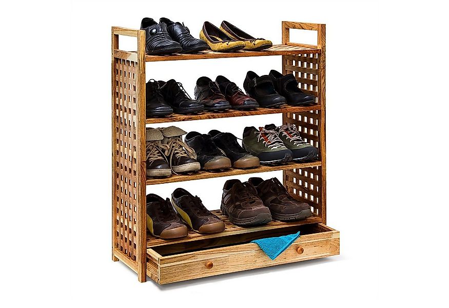 relaxdays Schuhregal Walnuss mit Schublade günstig online kaufen
