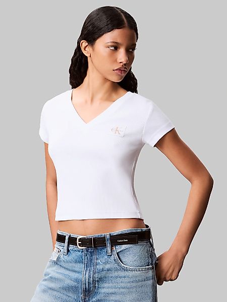 Calvin Klein Jeans T-Shirt "A- SS WOVEN LABEL RIB VNECK TEE", mit gewebtem günstig online kaufen