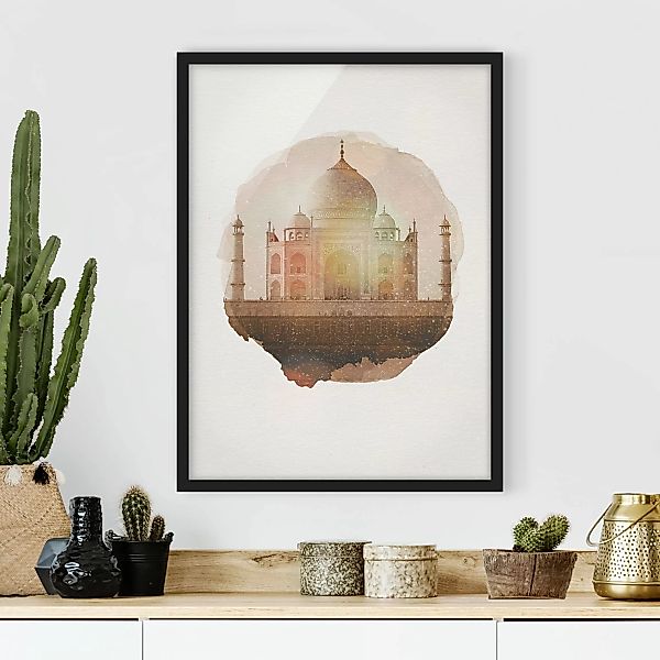 Bild mit Rahmen Architektur & Skyline - Hochformat Wasserfarben - Taj Mahal günstig online kaufen