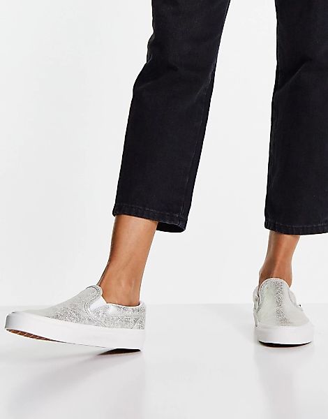 Vans Classic – Slip-On Cracked – Sneaker aus gebrochenem Leder in Silberopt günstig online kaufen