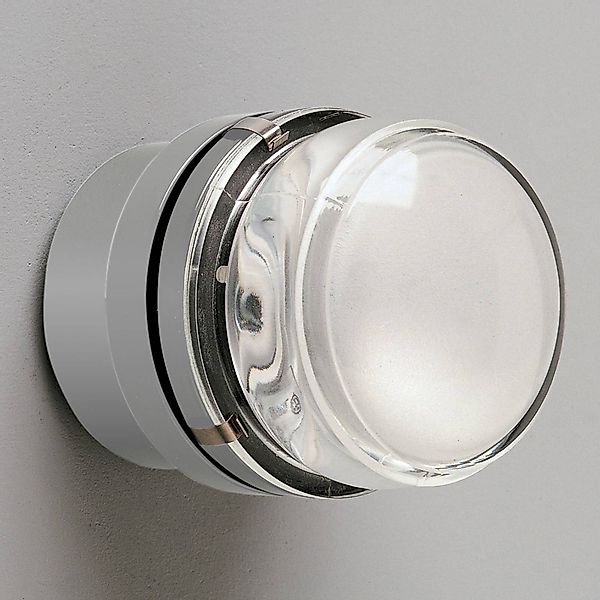 Oluce Wandleuchte Fresnel, grau, Glaslinse, IP44, E14 günstig online kaufen