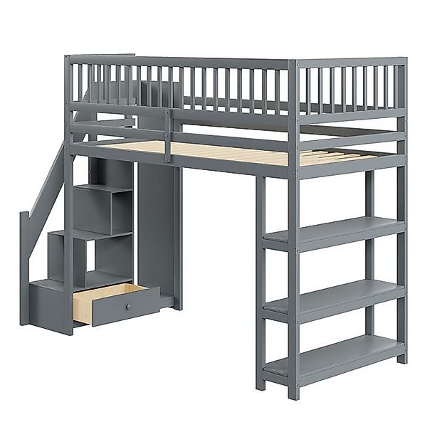 HAUSS SPOLE Hochbett 90x200 mit Kleiderschrank, Regalen und Sicherheitsklet günstig online kaufen