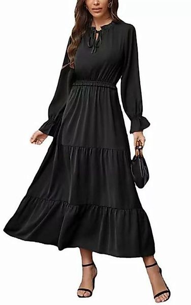 FIDDY Blusenkleid Damen Kleider Elegant V-Ausschnitt Tunika Kleid Lang Frei günstig online kaufen