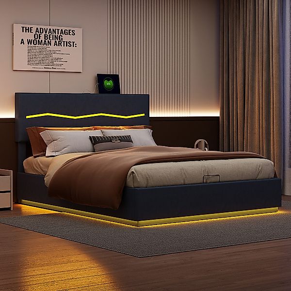 Furnishings Home Polsterbett Stauraumbett Doppelbett LED günstig online kaufen