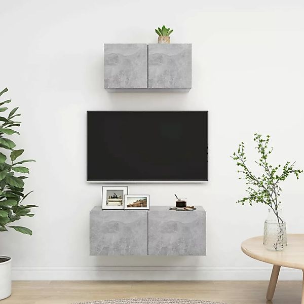 2-tlg. Tv-schrank-set Betongrau Spanplatte günstig online kaufen