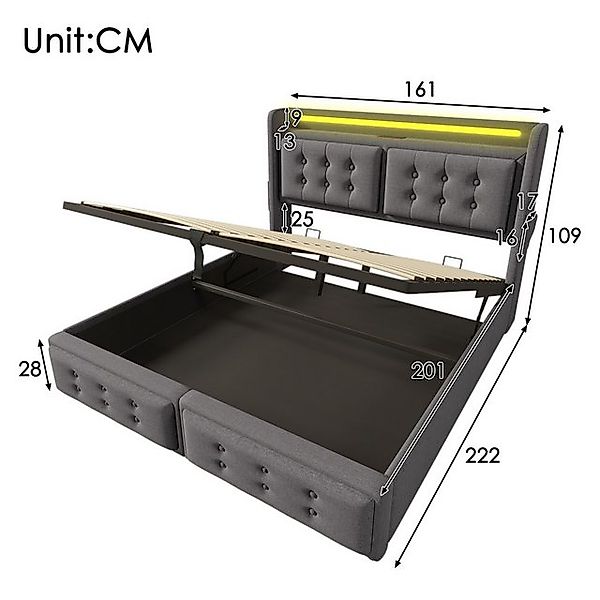 HAUSS SPOLE Polsterbett 160x200cm mit Led-Kopfteil, Ladefunktion, Hydraulis günstig online kaufen