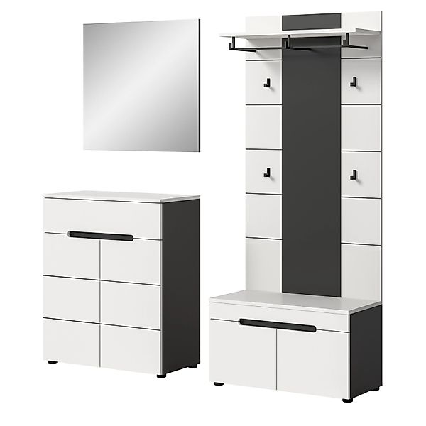 Inn.Furn Garderoben-Set 4-teilig in Weiß und Grau 175 cm Cooper günstig online kaufen