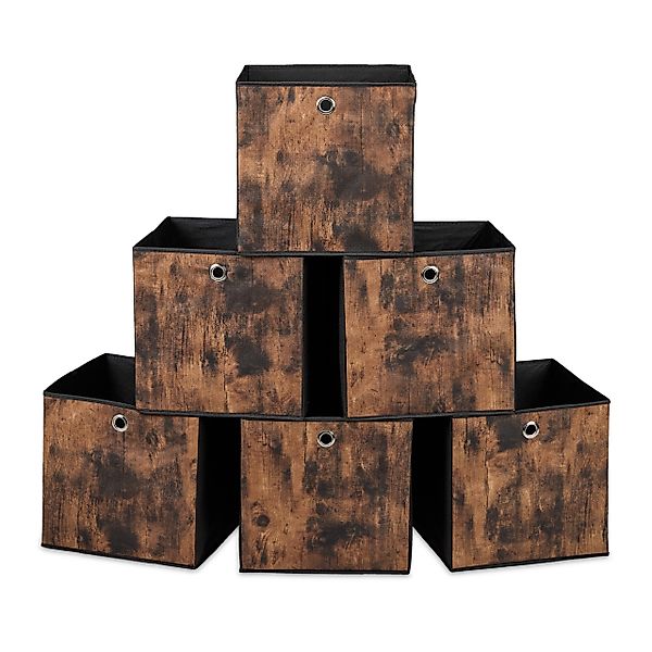 relaxdays Aufbewahrungsbox Stoff Aufbewahrungsbox Holzoptik 6er günstig online kaufen